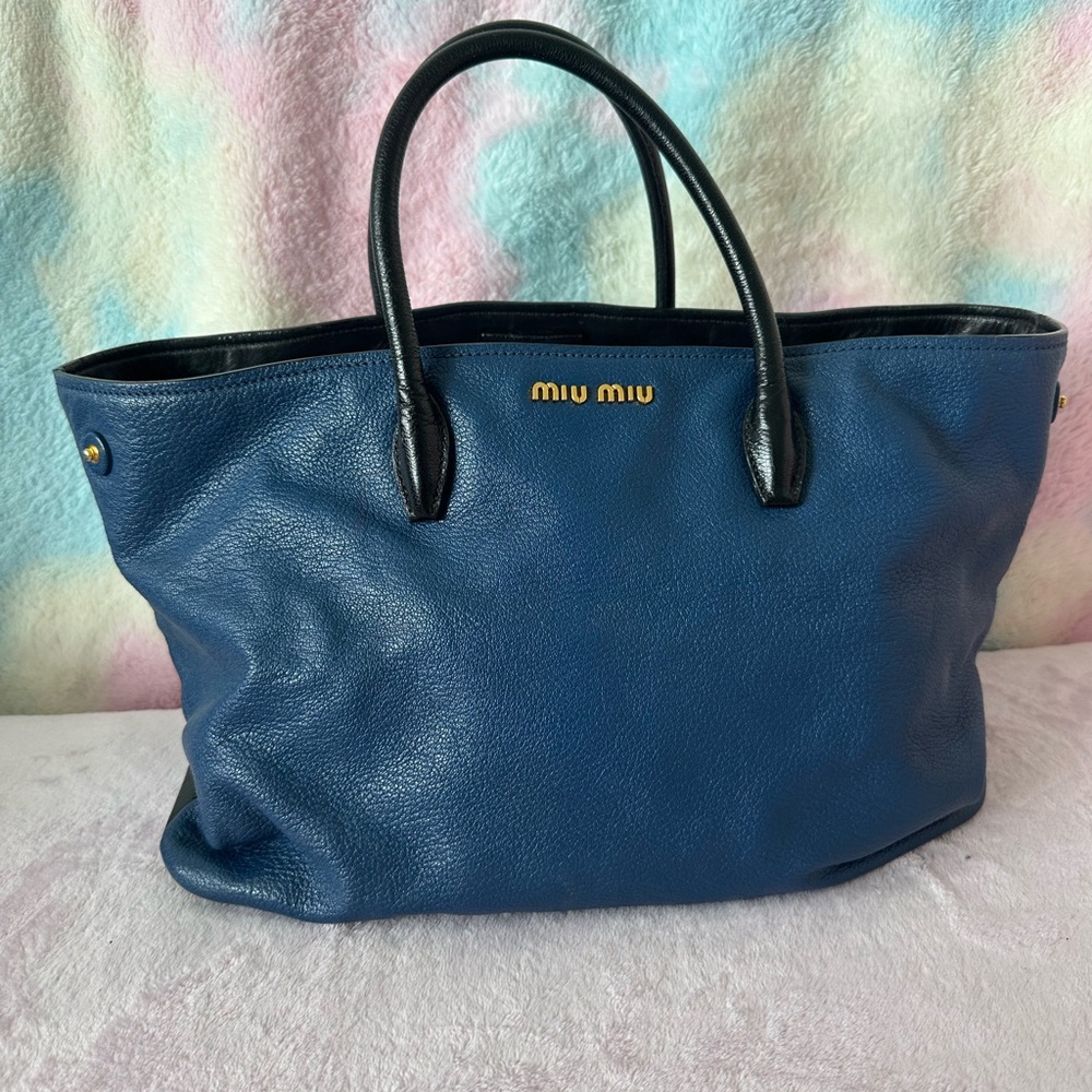 Miu Miu Navy Blue Tote with Black Accents